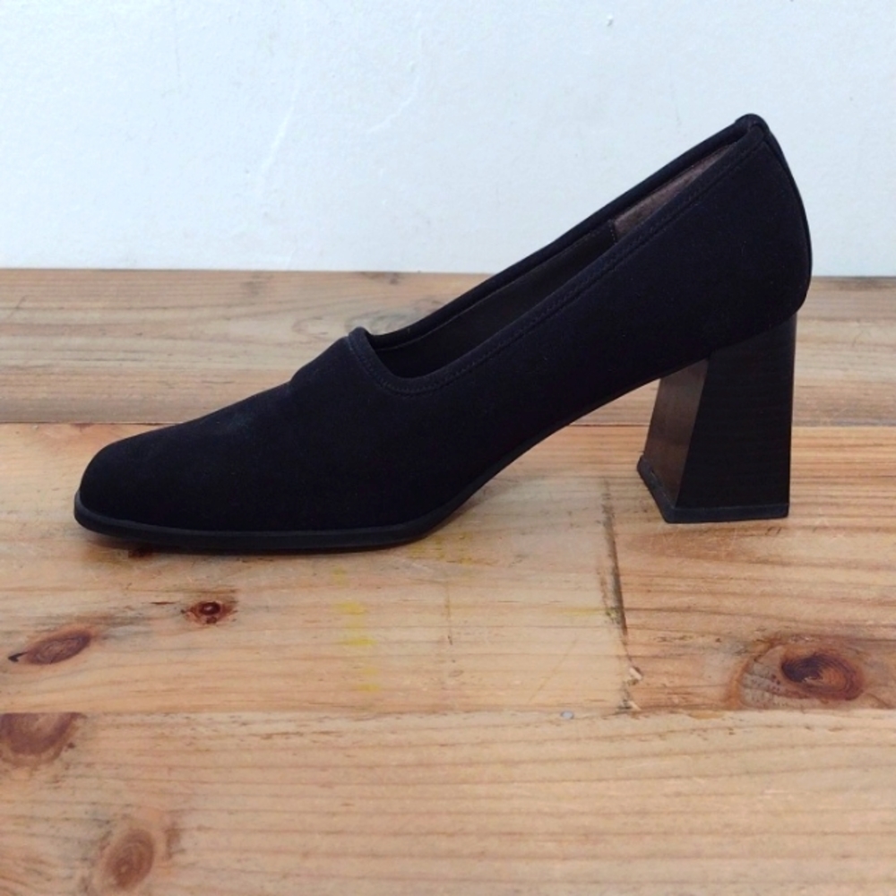 Crazy Horse by Liz Claiborne Black Square Toe Chunky Heel Shoes Size 7.5